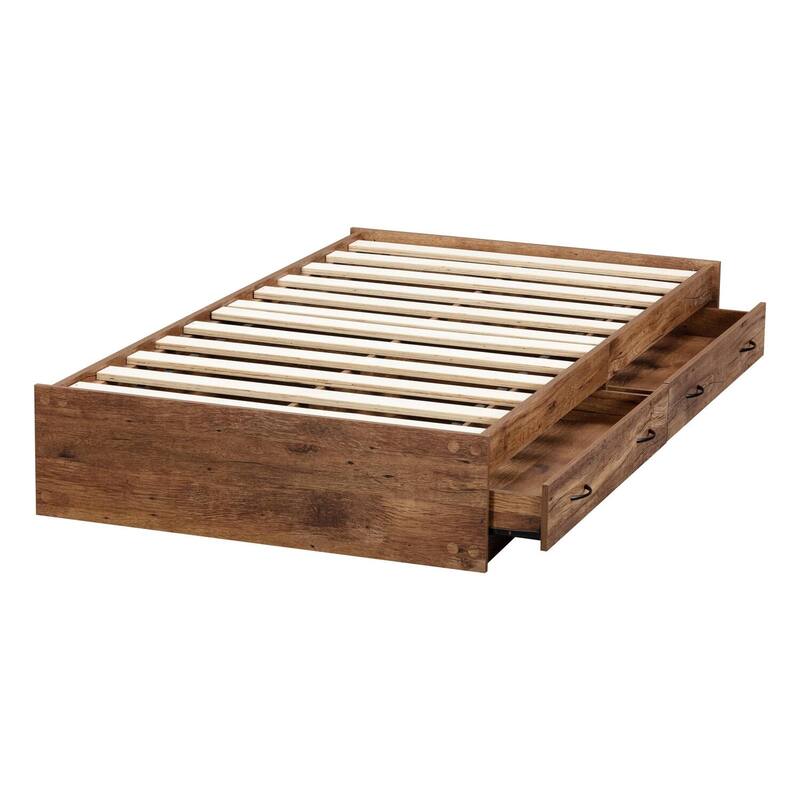 Twin Bed with Drawers - Mountain Oak Finish, Slat Kit Included, Reversible Design, Easy Assembly