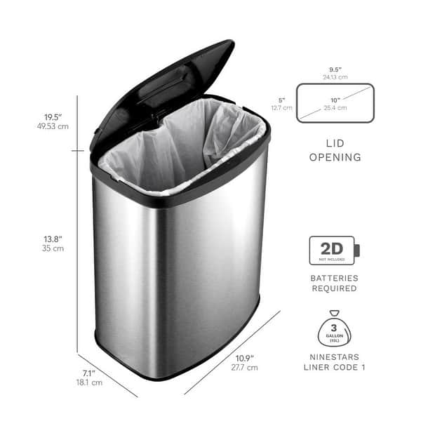 dimension image slide 0 of 2, NINESTARS Motion Sensor Stainless Steel 2-in-1 Combo Bathroom/ Kitchen Trash Can Set CB-50-9/8-1
