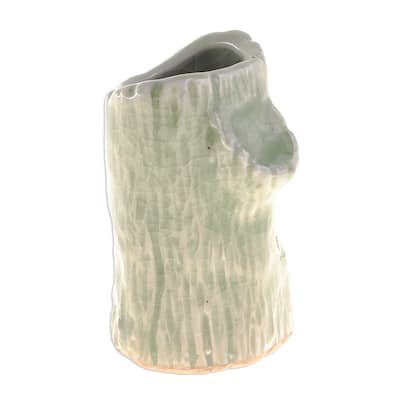 Novica Handmade Faux Bois Small Celadon Ceramic Bud Vase
