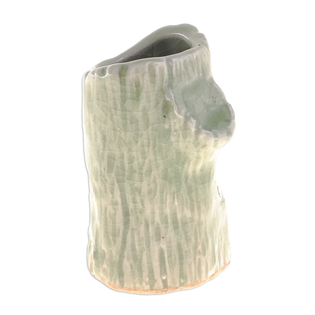 Novica Handmade Faux Bois Small Celadon Ceramic Bud Vase