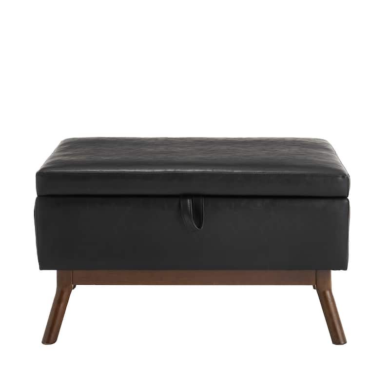 Square Storage Bench Coffee Table, Storage Ottoman Table with Wood Legs, Upholstered Footstool with Hidden Storage Compartment