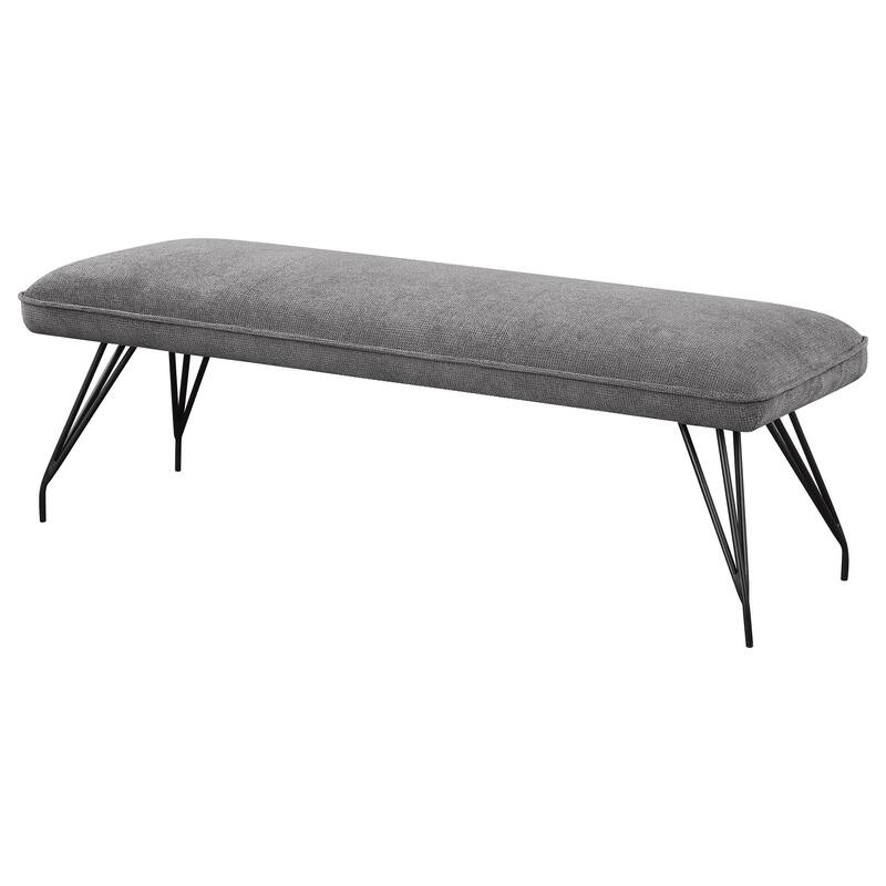 Donne Dining Bench Gray Fabric and Foam Cushion, Metal Legs, 58 Inch