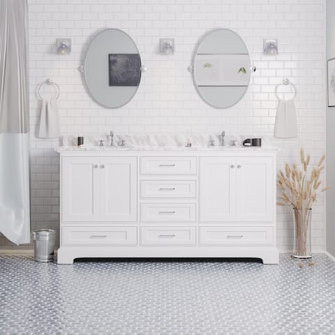 KitchenBathCollection Harper 72" Double Bathroom Vanity with Carrara Marble Top