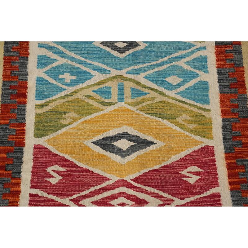Hand Woven Oriental 100% Wool Carpet Southwestern Tribal Multi-Colored Kilim Area Rug - 8' 1'' X 4' 10''