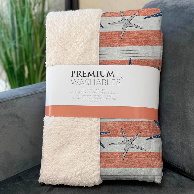 Premium Machine Washable ASB191 Starfish Stripe Sherpa Throw Blanket