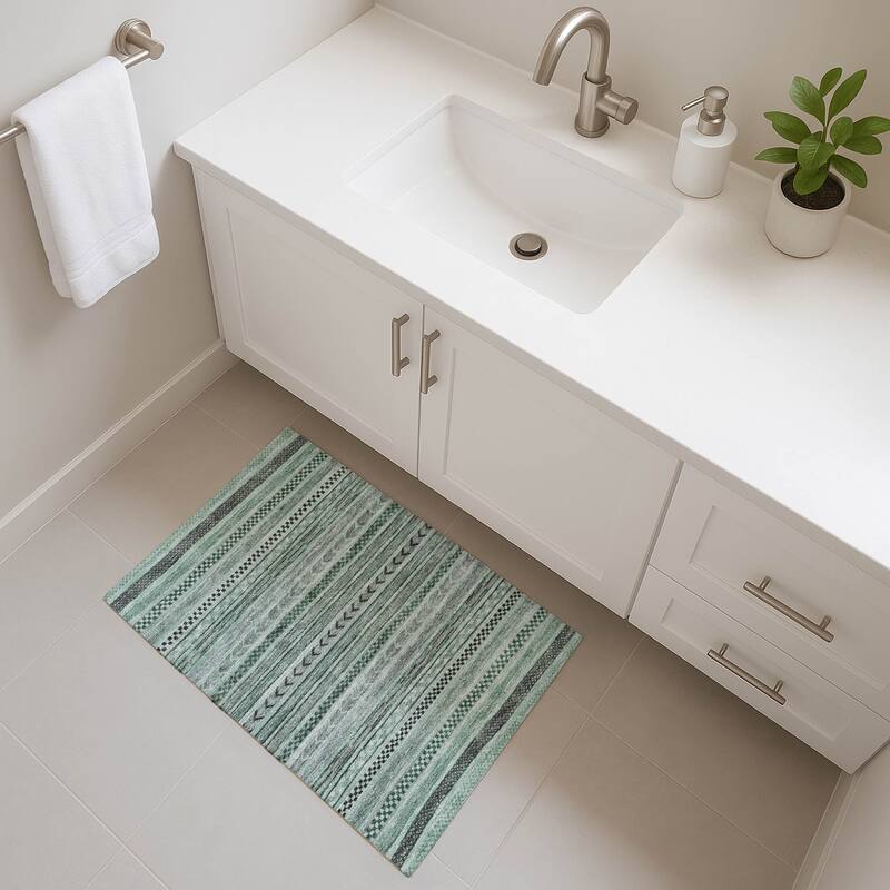 Premium Washable Super Soft Boho Stripes Mayfield Rug - Teal - 1'8" x 2'6"