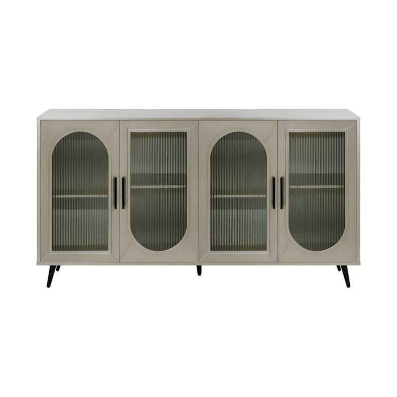 HomeRoots 60" Gold Wood And Glass Sideboard with Four Doors - 60' X '32.3' X '15.7
