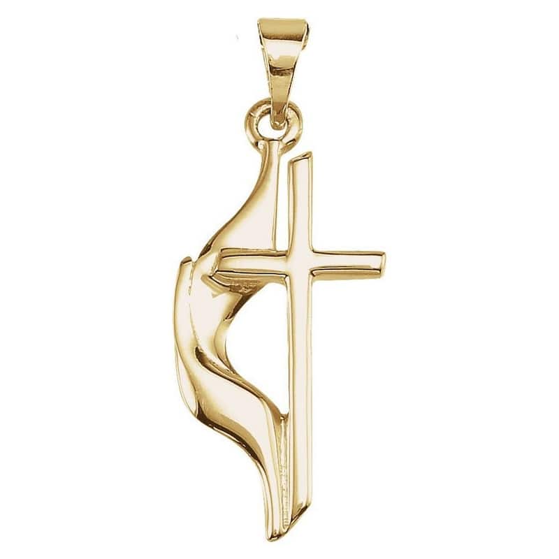 Curata 14k Yellow Gold - 18" Methodist Cross Necklace - 19x10mm