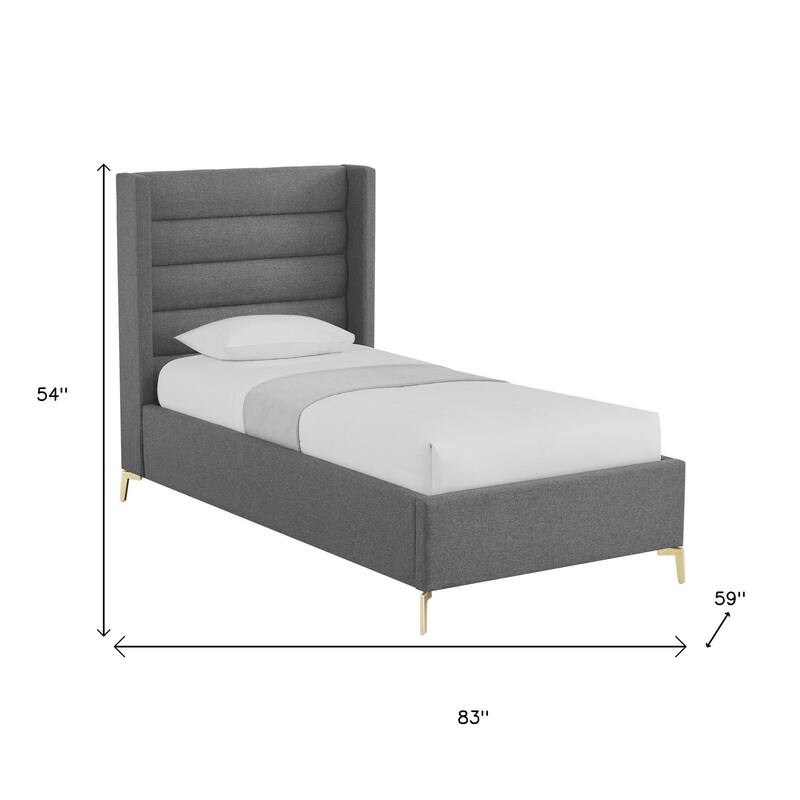 HomeRoots Gray Linen Upholstered Full Bed Frame