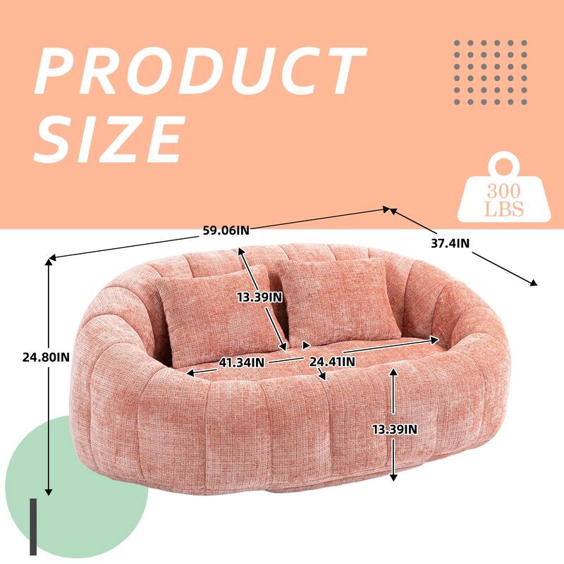 HOMEFUN Chenille Upholstered Durable Comfort Lounger High Back Bean Bag Loveseat Sofa