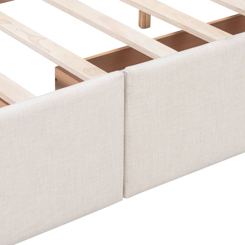 Queen Size Upholstered Platform Bed with Headboard and 4 Drawers, Linen Fabric, No Box Spring Needed