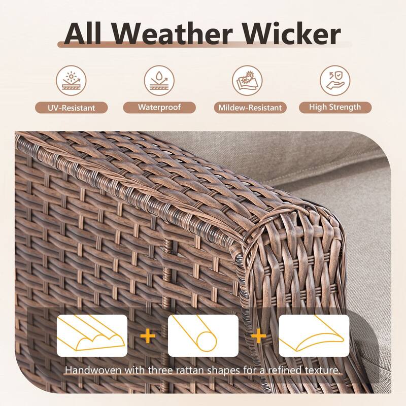 Artisan 8-Piece Patio Brown Wicker Sofa Conversation Set with 6-Inch Thick Cushions