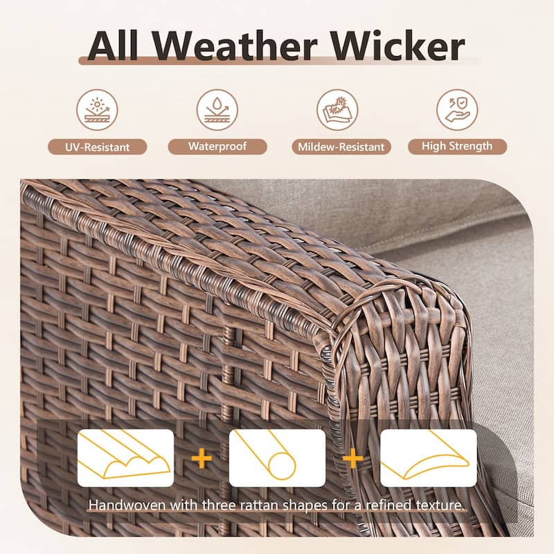Gymojoy Outdoor Swivel Glider Chair with Side Table - All-Weather Rattan Wicker, 6" Waterproof Olefin Cushions