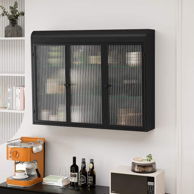 3 Door Arched Wall Mounted Glass Cabinet