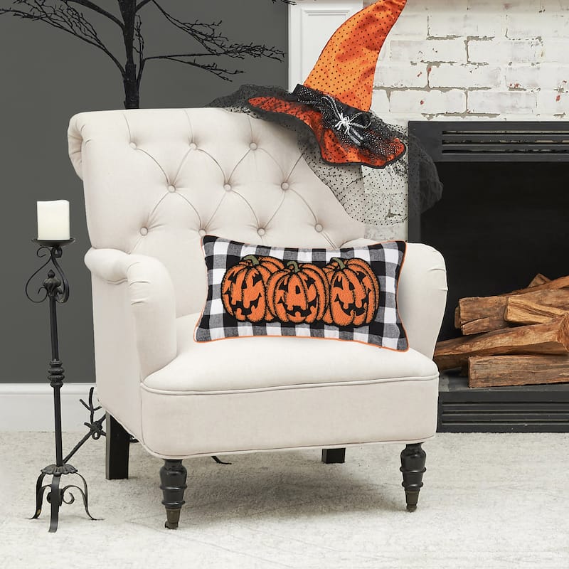 12" x 24" Jack-O-Lantern Pumpkin Tufted Halloween Throw Pillow