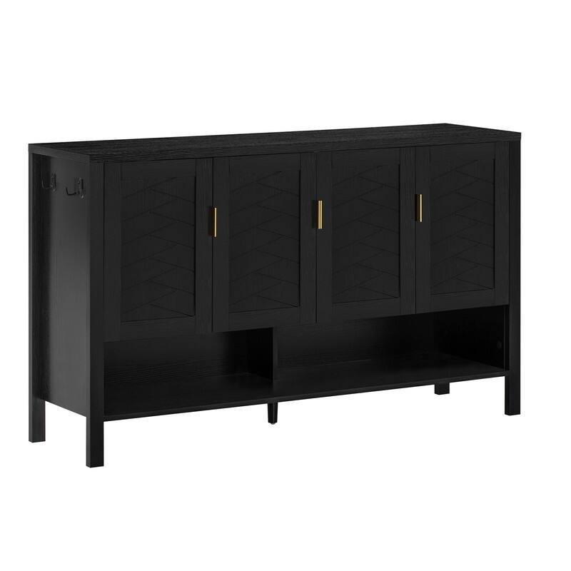 Modern 55.1" Storage Sideboard with 4-Doors, Multi Functional Buffet Table with Open Shelf and Adjustable Shelves