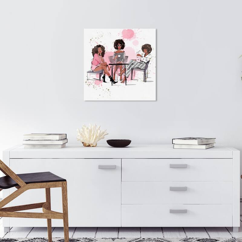 Wynwood Studio Canvas Fashion and Glam Coffee Best Friends Pink and Pastel Pink Modern & Contemporary Wall Art Canvas Print - 20 x 20