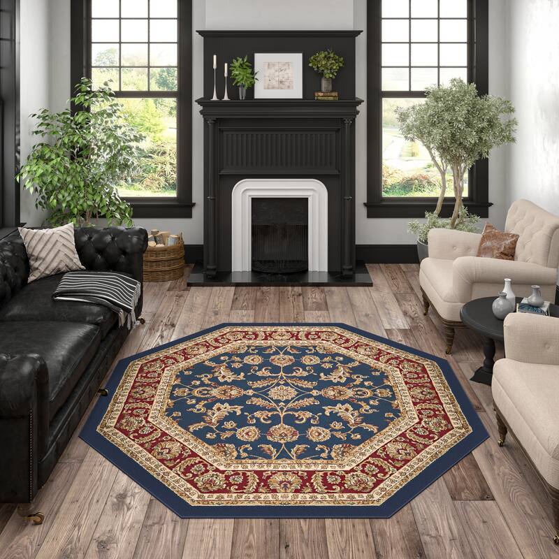 Soho Traditional Floral Indoor Area Rug - 5'3'' Octagon - Navy