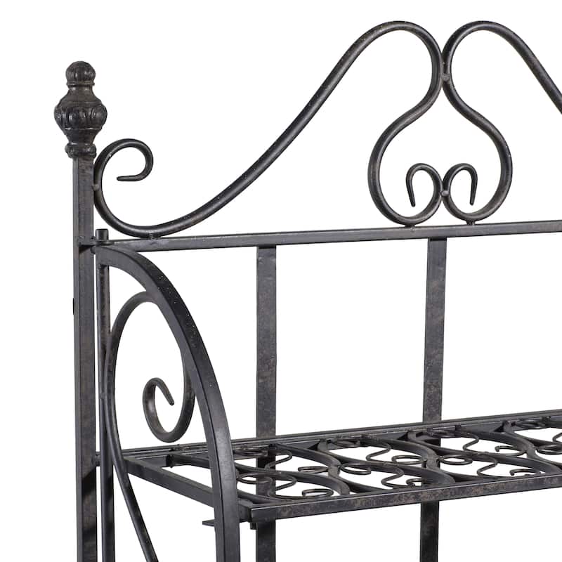 Metal Scroll Indoor Outdoor Tall Folding 4 Shelf Bakers Rack - Black - Roche River Decor
