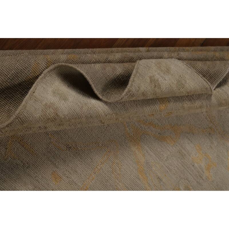 Vegetable Dye Oushak Turkish Rug Hand-Knotted Floral Wool Carpet - 8'5" x 9'10"