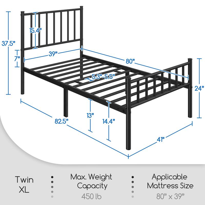 Yaheetech Minimalist Metal Platform Bed Frame with Spindle Headboard and Footboard