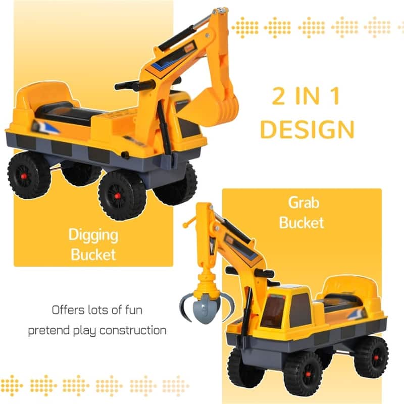 Kids Ride-On Construction Truck with Lights Music 2-in-1 Digging Bucket and Storage Seat - 35.5"L x 11"W x 22.75"H