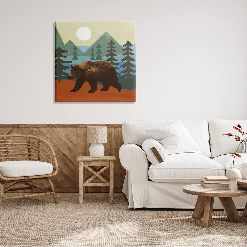 Stupell Brown Bear Nature Woodlands Sunshine Camp Canvas Wall Art