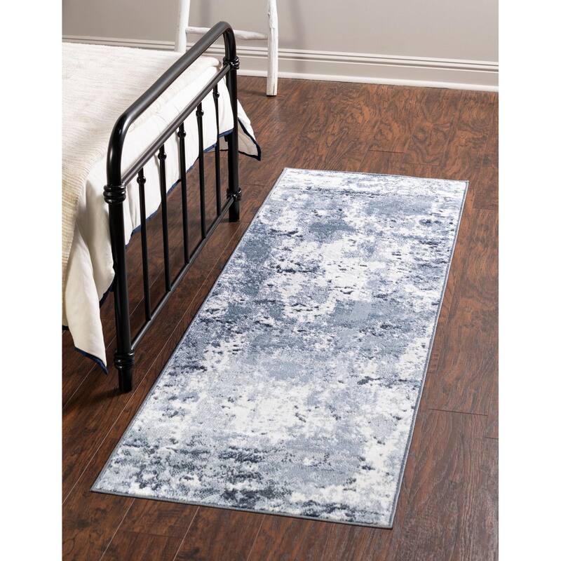 Transitional Cledo Collection Area Rug - 2'x6' - Navy Blue-Ivory