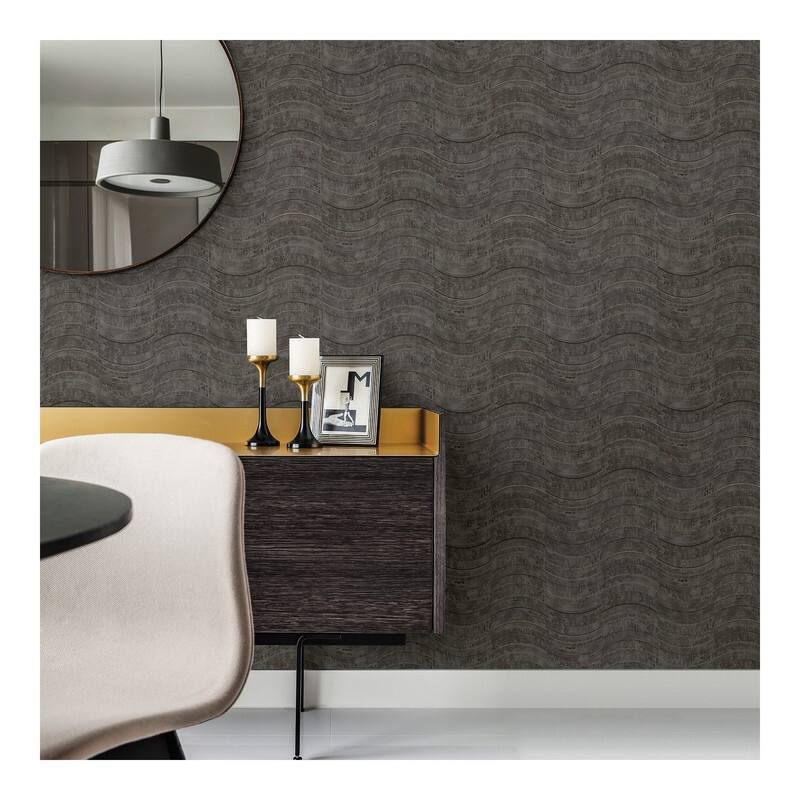 Brewster Hydra Dark Grey Geometric Wallpaper - 21 x 396 x 0.025