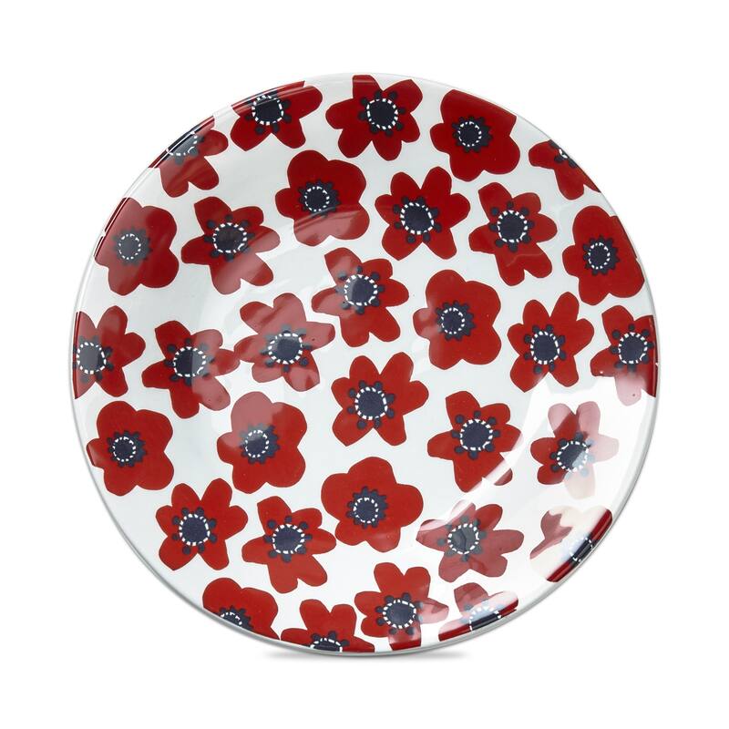 Happy Flower Appetizer Plate Red Floral Stoneware Dishwasher Safe, 7.0 inch