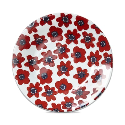 Happy Flower Appetizer Plate Red Floral Stoneware Dishwasher Safe, 7.0 inch