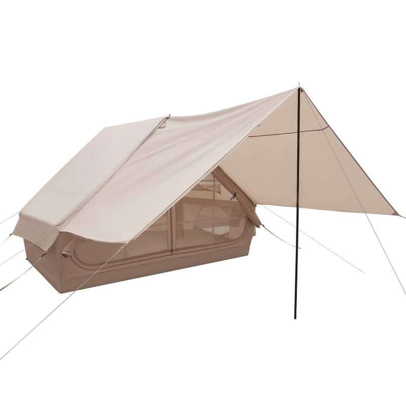 4-6 Person Beige Inflatable Camping Tent with Porch Waterproof Cabin Shelter with Pump and Carry Bag - 116.5 x 81.1 x 78.7 in