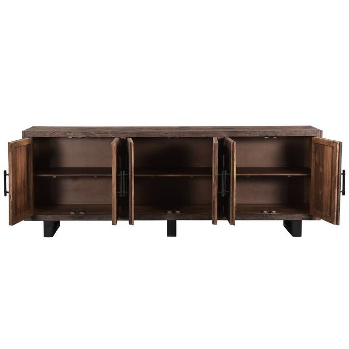 HomeRoots 100" Dark Brown Distressed Reclaimed Wood Sideboard with Six Doors - 100.00 in. x 36.00 in. x 18.00 in.