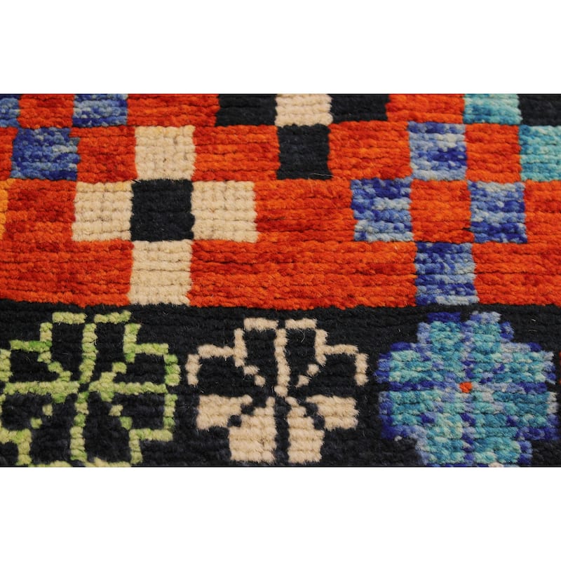 Modern Balochi Murray Orange/Black Hand Knotted Wool Rug - 4'9'' x 6'7''