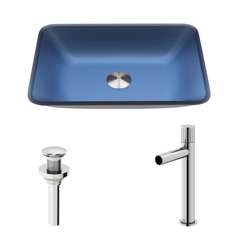 VIGO Sottile 18"L x 13"W Glass Vessel Sink and Ashford 11"H Faucet Set