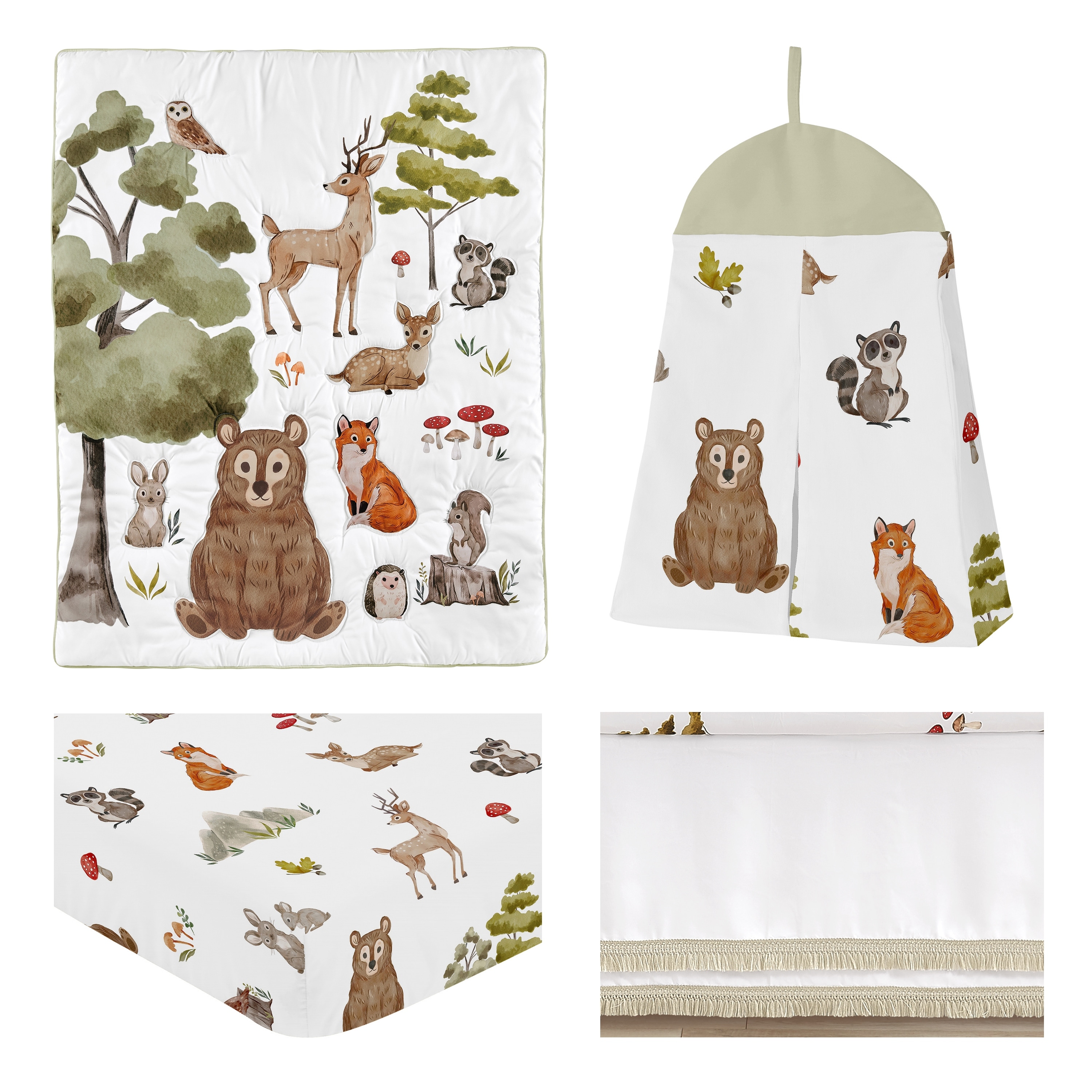 Sweet Jojo Designs Woodland Forest Animals Boy Girl Gender Neutral Unisex Twin Comforter Set Single Size Bedding Kids Teen College Dorm Bed Room 4p