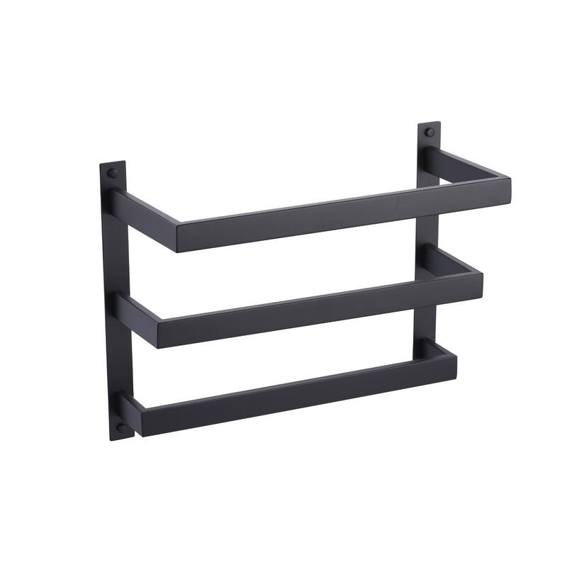 WOWOW Modern Wall-Mounted Stainless Steel Tiered Three-Tier Towel Rack - 16 in. - Matte Black