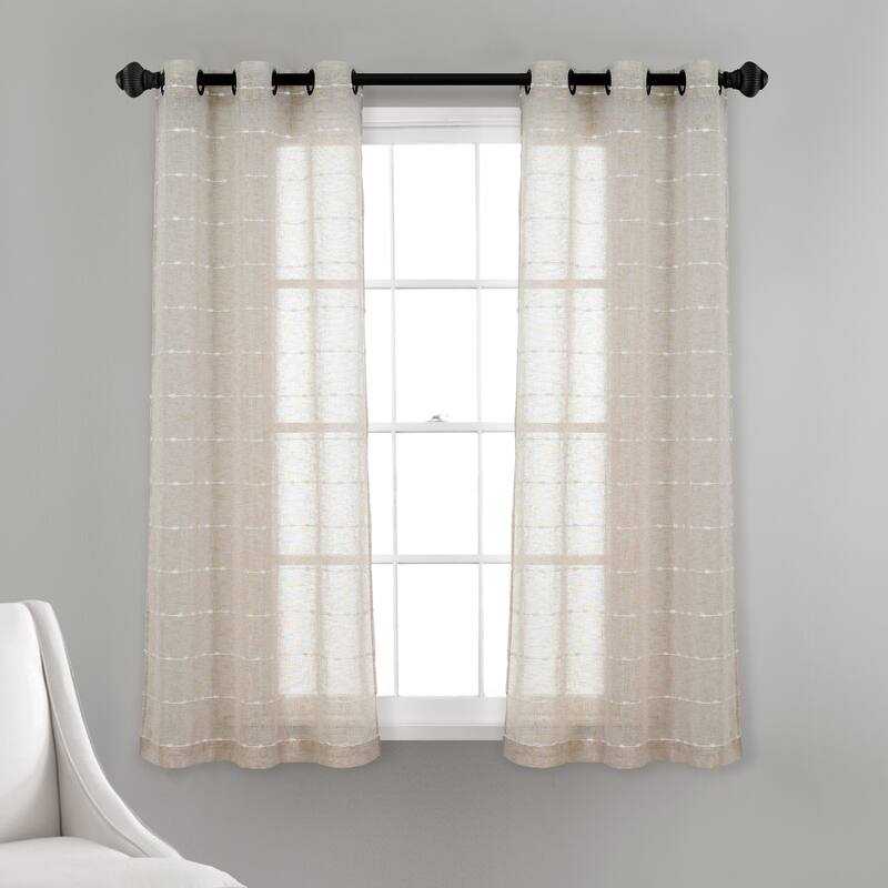 Lush Decor Farmhouse Textured Grommet Sheer Window Curtain Panel Pair - 63" x 38" - Beige