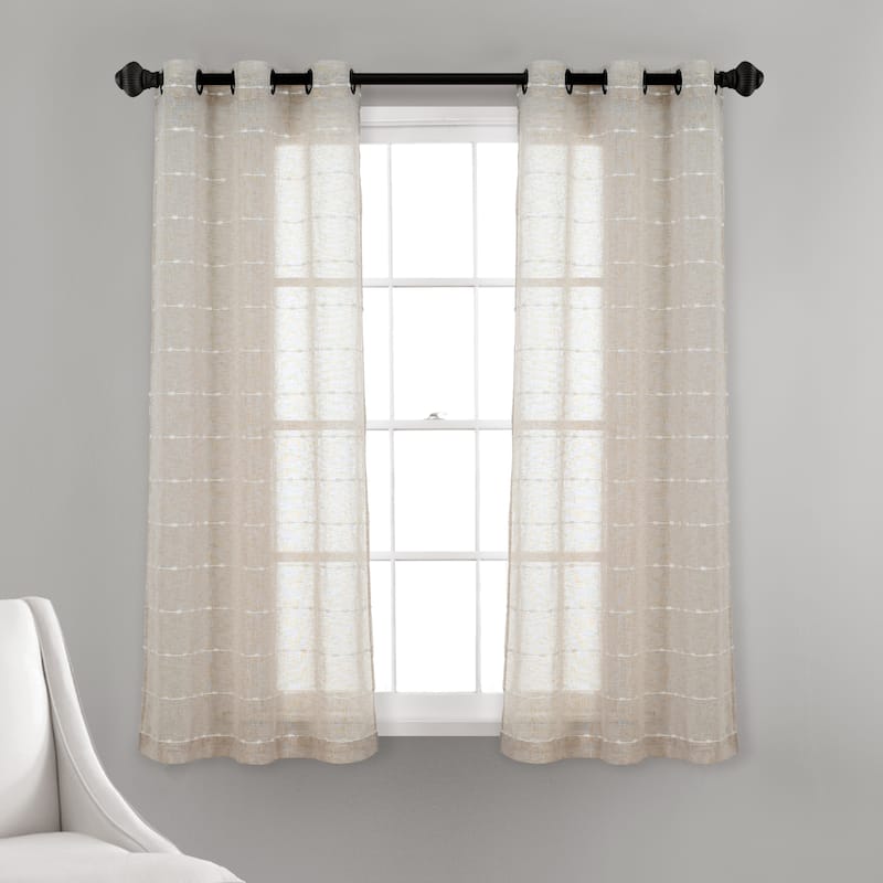 Lush Decor Farmhouse Textured Grommet Sheer Window Curtain Panel Pair - 63" x 38" - Beige