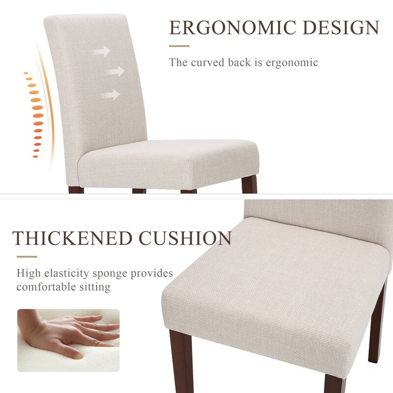 Set of 2 Modern Fabric Dining Chairs, Beige Upholstered Side Chairs with Wood Legs for Farmhouse