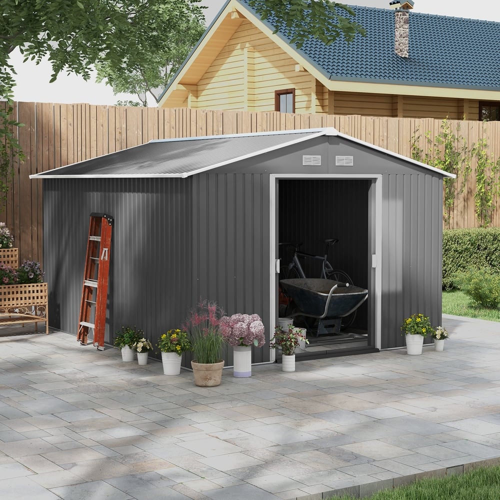 Outsunny 11' x 9' Dark Grey Metal Garden Shed