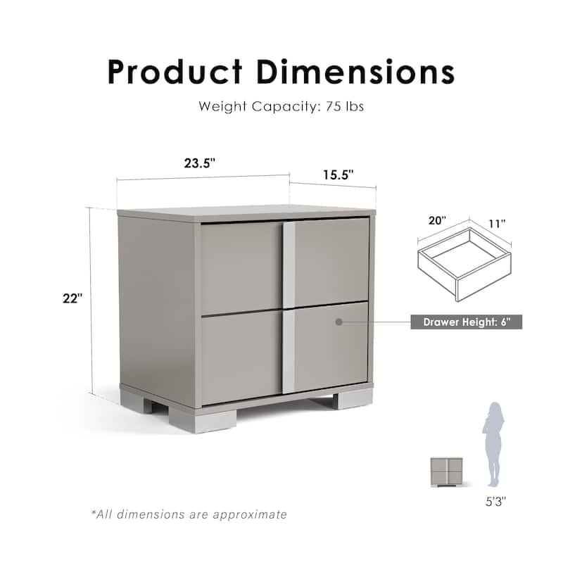 Furniture of America Erina Modern Glossy 2-Drawer Nightstand