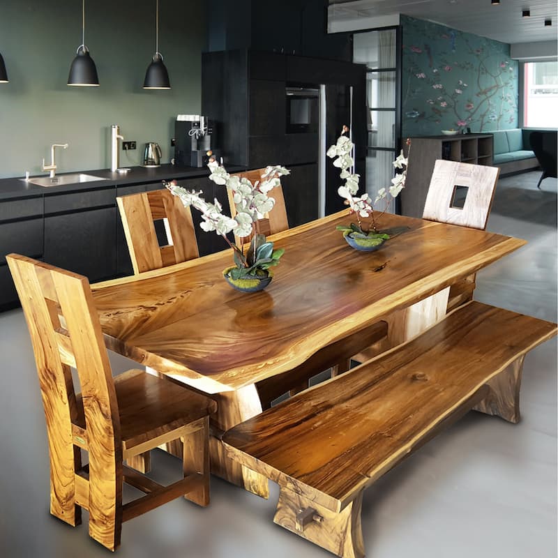 Chic Teak Suar Live Edge Unique Slab Dining Table - 79" Long (Table Only)