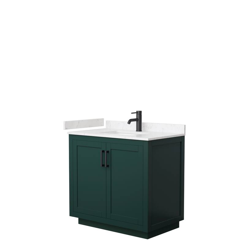 Miranda Single Vanity Set, Cultured Marble Top, No Mirror - 36-Inch Single - Green, Black Trim, Carrara Cultured Marble Top