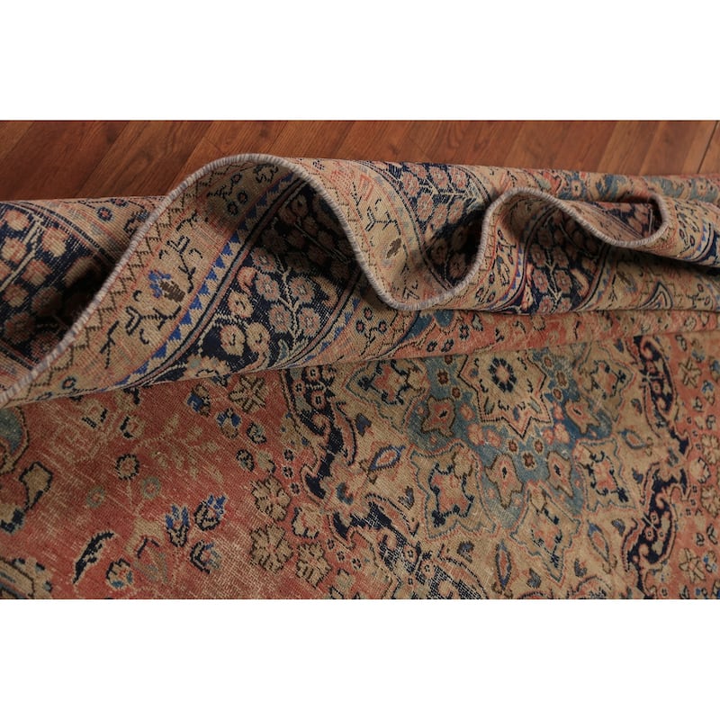 Medallion Pink Mashad Persian Vintage Area Rug Handmade Wool Carpet - 6'5" x 9'4"