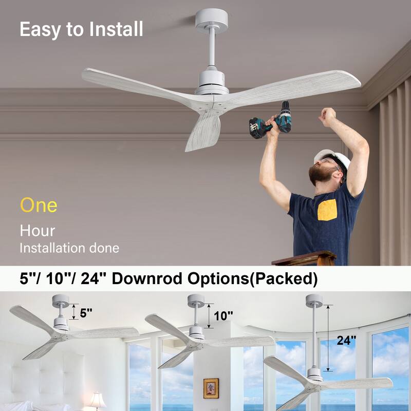 Sofucor 52" Indoor Wood Ceiling Fan Light with Remote, Integrated Light Optional