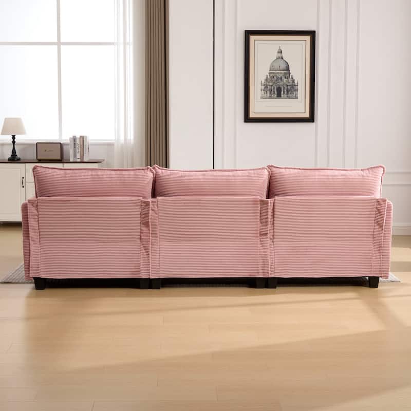 102.95" L-Shaped Corduroy Sectional Sofa with Movable Ottoman