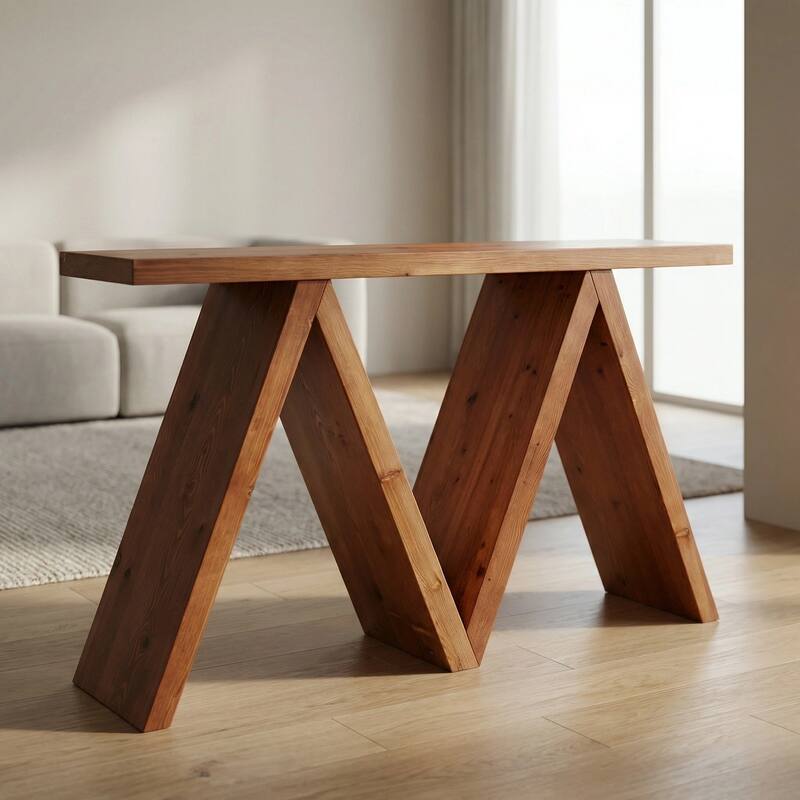 63'' Solid Wood Console Table with M-Shaped Base for Entryway, Hallway, Living Room, or Behind Sofa - Wood