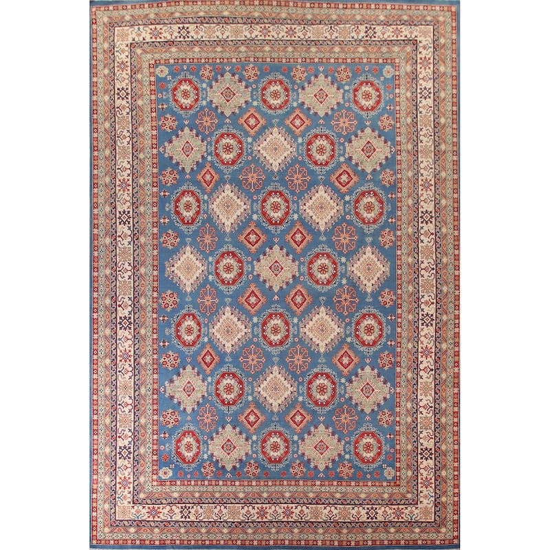 Vegetable Dye Blue Kazak Oriental Large Area Rug Handmade Wool Carpet - 12'8" x 16'5"