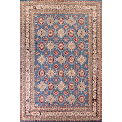 Vegetable Dye Blue Kazak Oriental Large Area Rug Handmade Wool Carpet - 12'8" x 16'5"